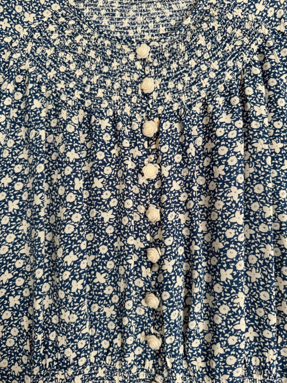 Polo Ralph Lauren Floral Print Blue White Ruched Sleeve Button Front Blouse 8 - Picture 2 of 10